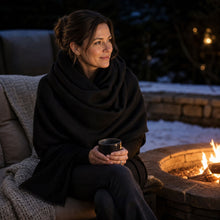 Black Merino Woollen Blanket Scarf