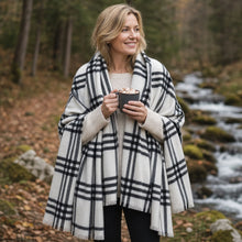 Black & White Woollen Plaid Blanket Scarf