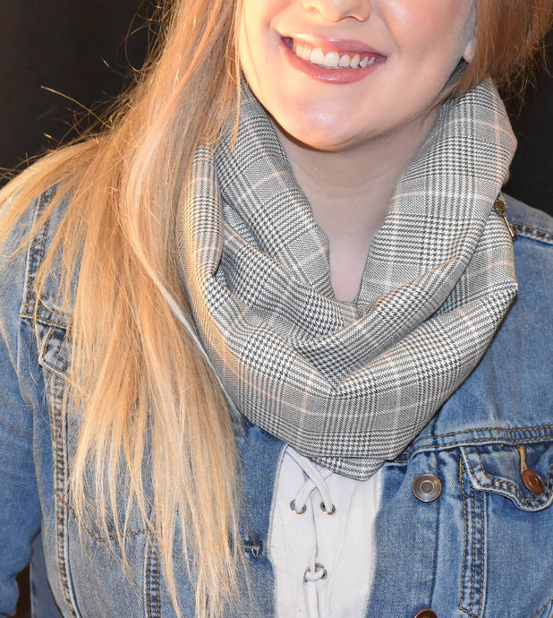 Infinity Scarf - Classic Check Plaid with Pink Stripe