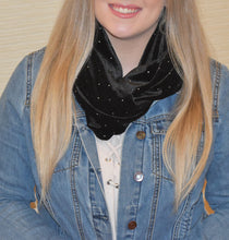 Infinity Scarf - Black velvet small silver metal dots - Ebony