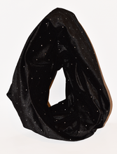 Infinity Scarf - Black velvet small silver metal dots - Ebony