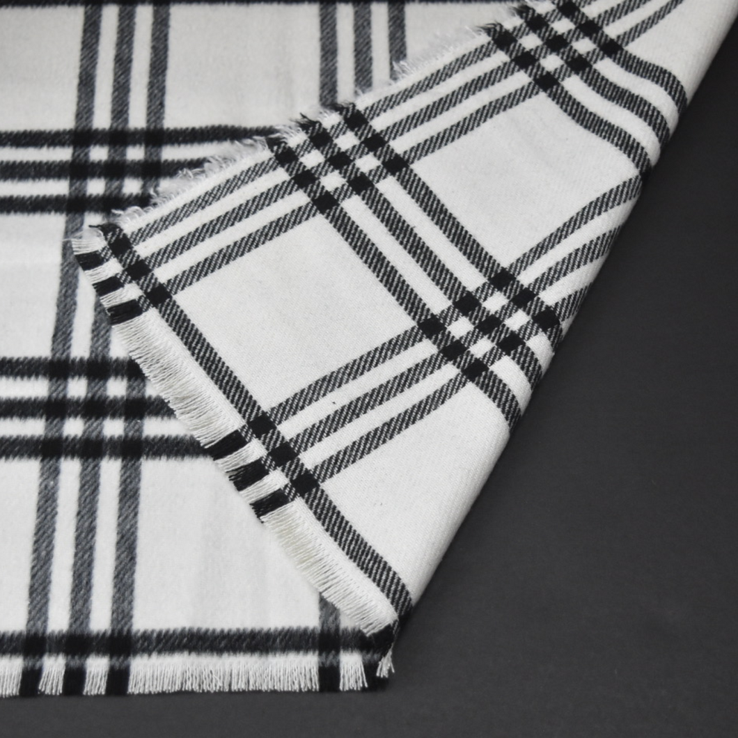 Black Wool Melton Check Blanket Scarf