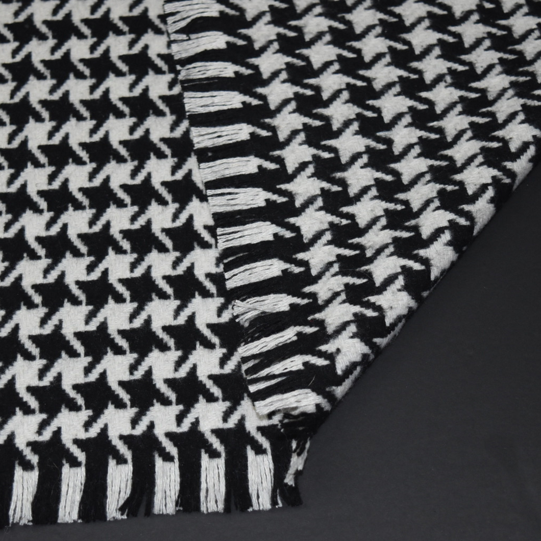 Black Houndstooth Check Blanket Scarf