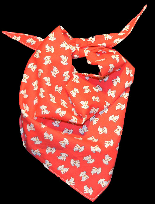 Pet Bandana -  Little White Pup on red