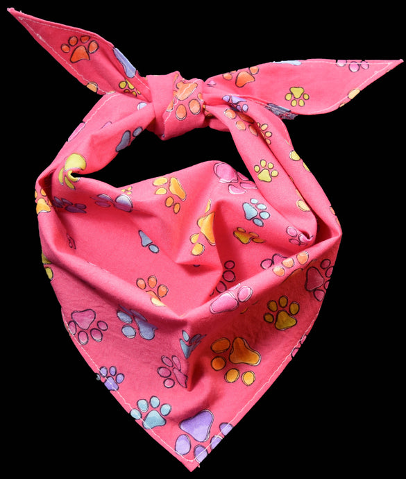 Pet Bandana - Multicoloured Paws on Pink