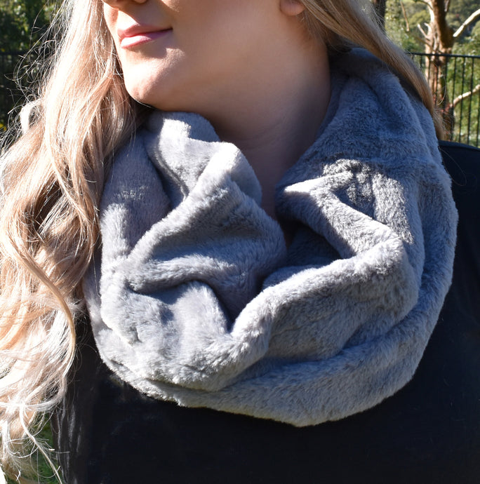 Infinity Scarf - Silver Grey Faux Fur